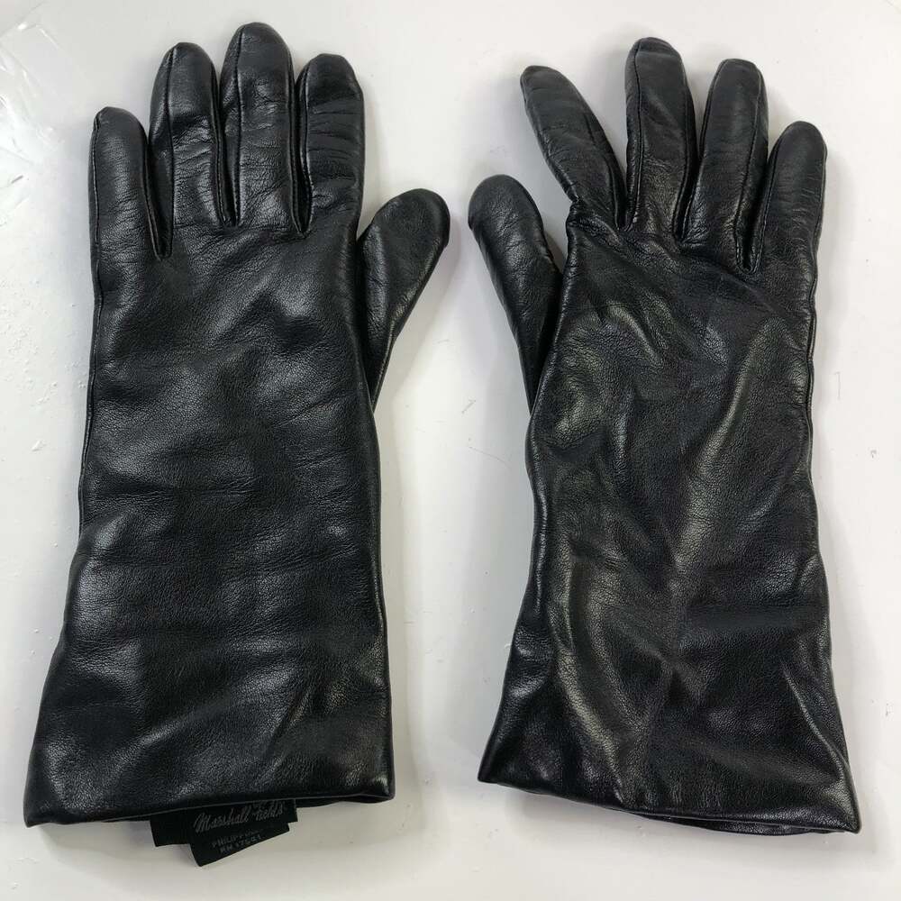 Marshall Field & Co. VTG Size 7 Cashmere Lined Leather Gloves 10" Black MINT